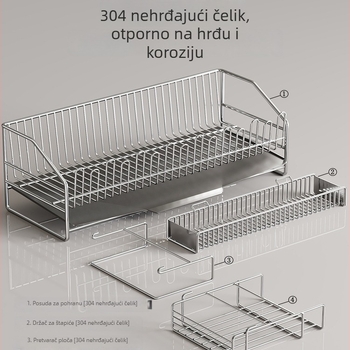 Stalak za odvode posuđa od nehrđajućeg čelika 304, bez montaže, pravokutnog oblika, moderni minimalistički stil kuhinjske pohrane