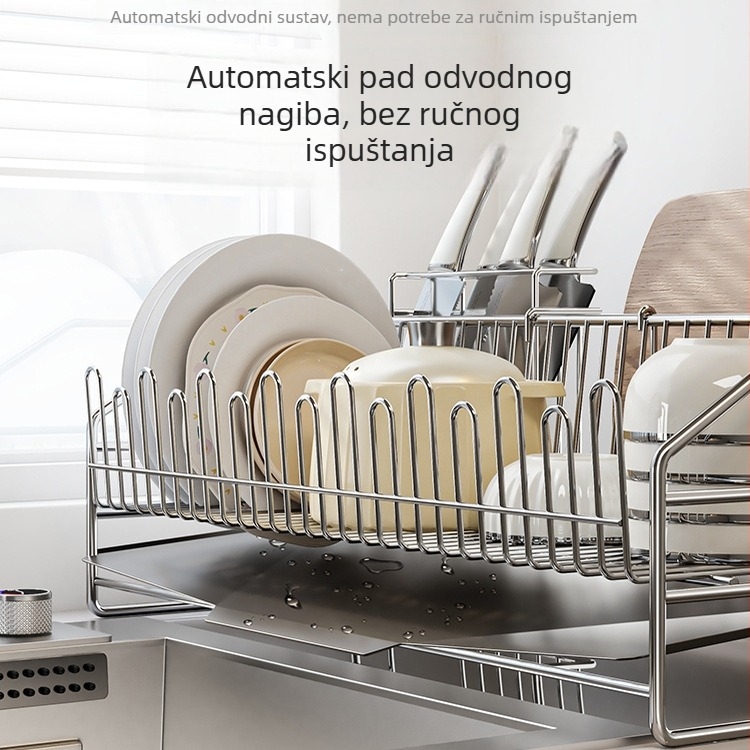 Stalak za odvode posuđa od nehrđajućeg čelika 304, bez montaže, pravokutnog oblika, moderni minimalistički stil kuhinjske pohrane