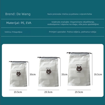 Torba za pohranu s vezicom u motivu medvjedića, dvostruka konstrukcija, mat završna obrada, za cipele, odjeću i kozmetiku za putovanja