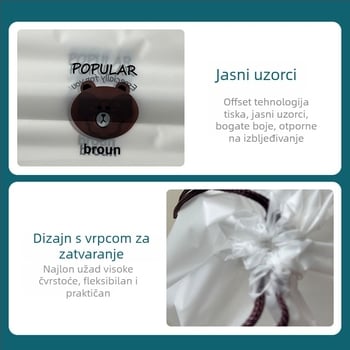 Torba za pohranu s vezicom u motivu medvjedića, dvostruka konstrukcija, mat završna obrada, za cipele, odjeću i kozmetiku za putovanja