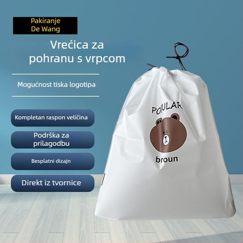 Torba za pohranu s vezicom u motivu medvjedića, dvostruka konstrukcija, mat završna obrada, za cipele, odjeću i kozmetiku za putovanja
