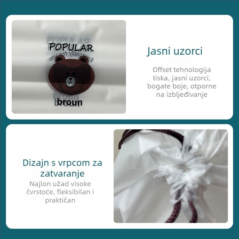 Torba za pohranu s vezicom u motivu medvjedića, dvostruka konstrukcija, mat završna obrada, za cipele, odjeću i kozmetiku za putovanja