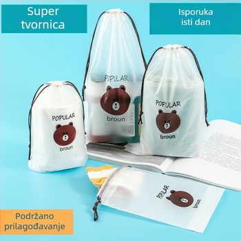 Prozirna vrećica s otiskom medvjeda i šnira za putovanje – organizator za donje rublje, čarape, cipele i ručnike, otporan na vlagu