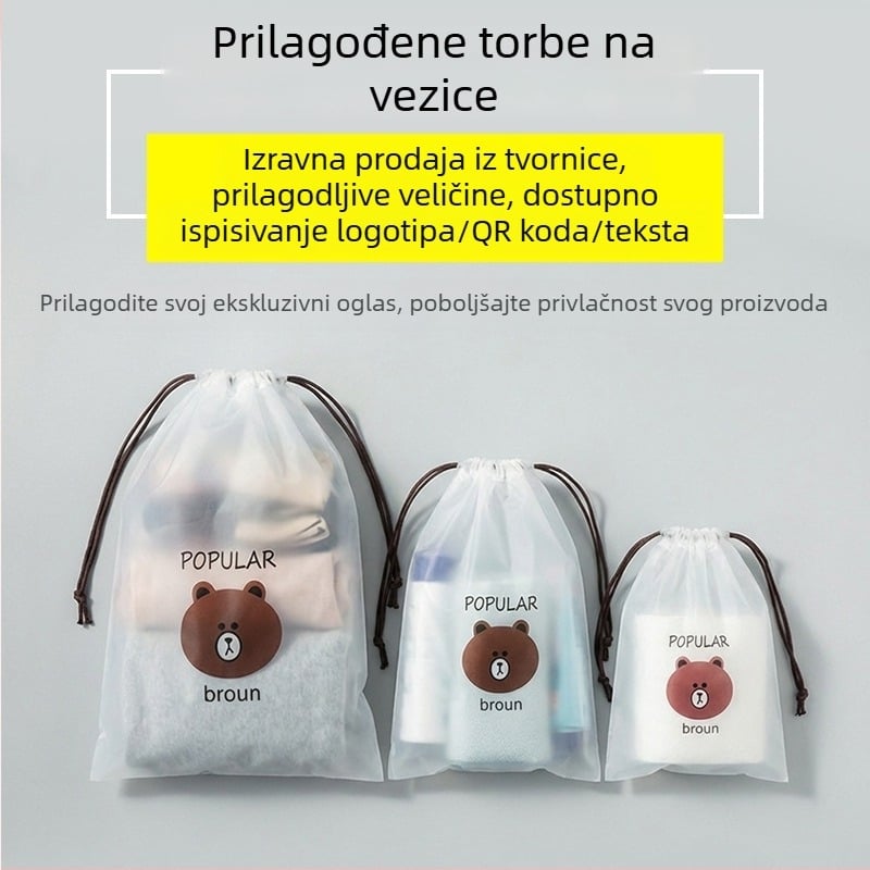 Prozirna vrećica s otiskom medvjeda i šnira za putovanje – organizator za donje rublje, čarape, cipele i ručnike, otporan na vlagu