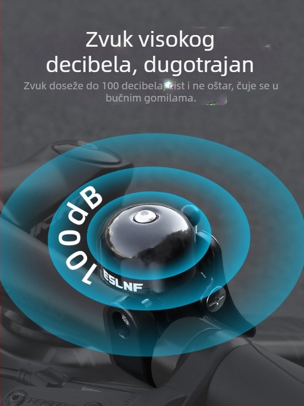 Zvonac za bicikl od aluminijske legure, ESLNF (ovlaštena privatna marka), model 08CL0097, univerzalno za planinske bicikle.