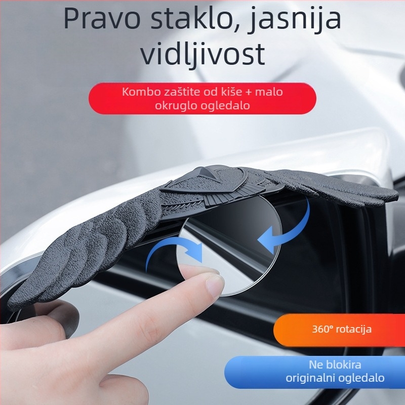 MS auto retrovizor s zaštitom od kiše, malo kružno ogledalo, integrirani reflektor, ogledalo za mrtve kutove