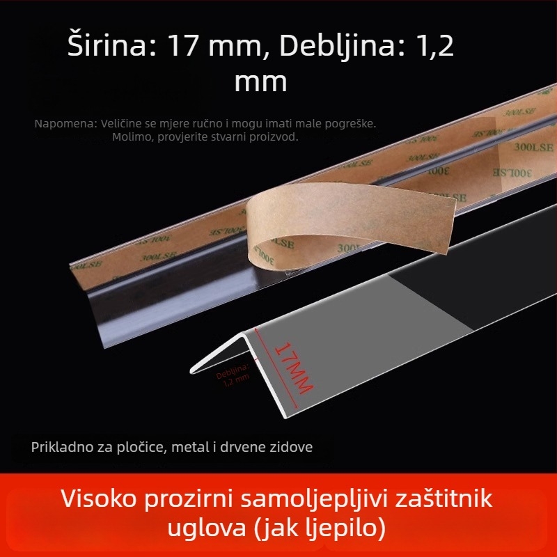 Prozirni zaštitni kutni profil za zid, bez bušenja, s jakim ljepilom, za kućnu upotrebu