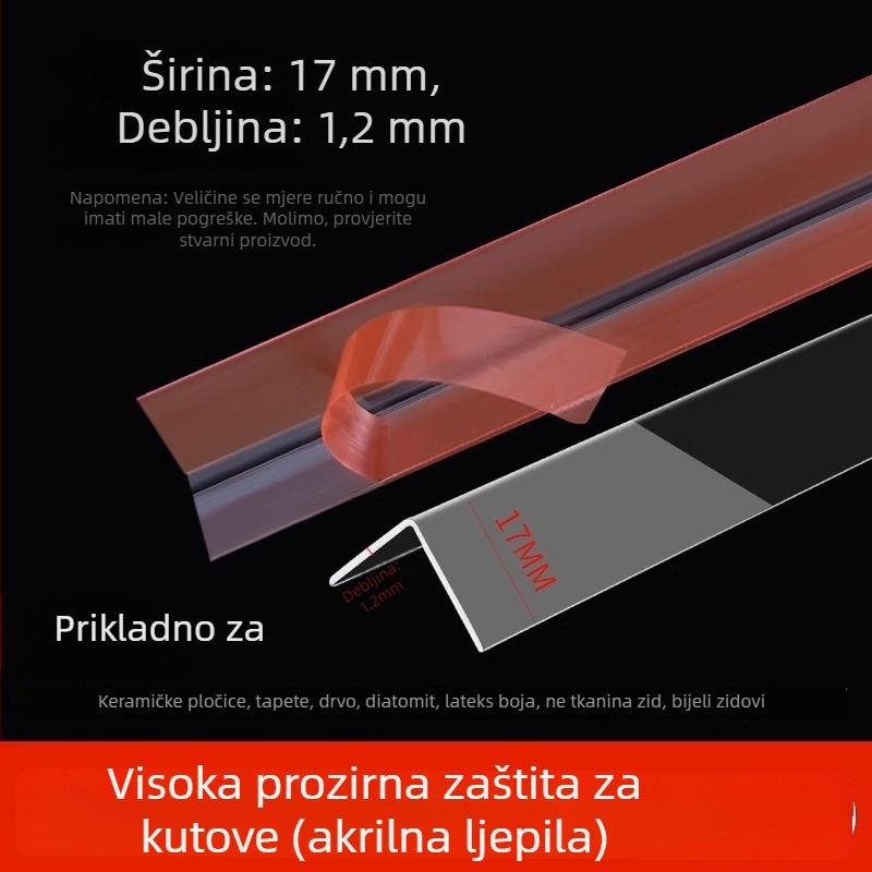 Prozirni zaštitni kutni profil za zid, bez bušenja, s jakim ljepilom, za kućnu upotrebu