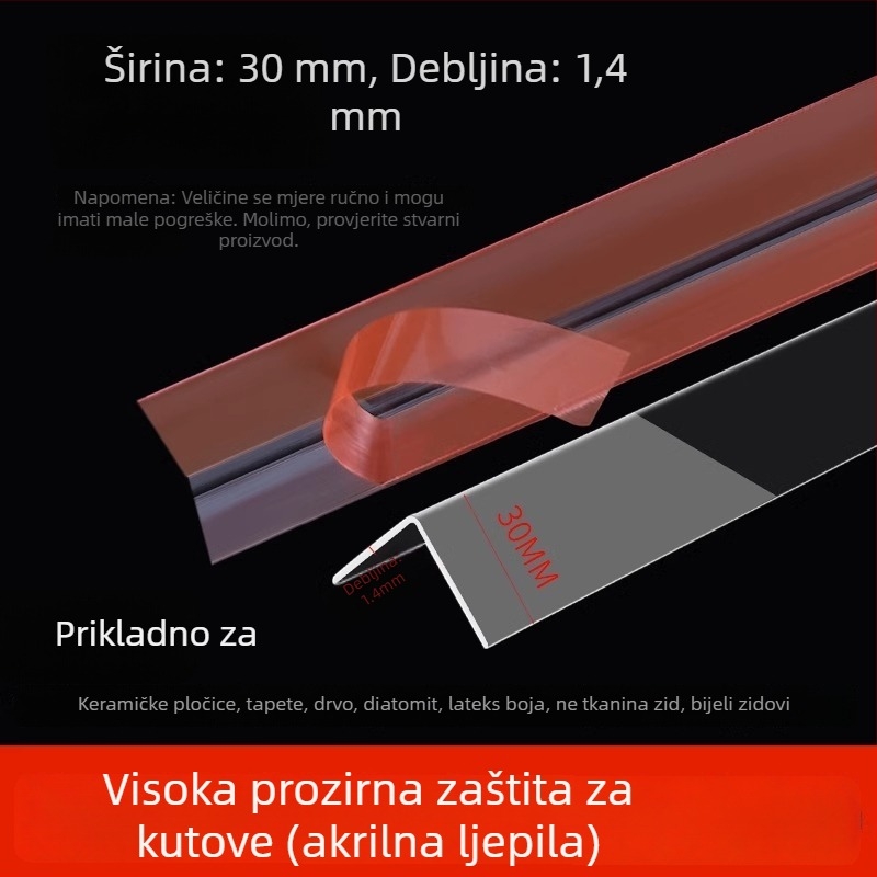 Prozirni zaštitni kutni profil za zid, bez bušenja, s jakim ljepilom, za kućnu upotrebu