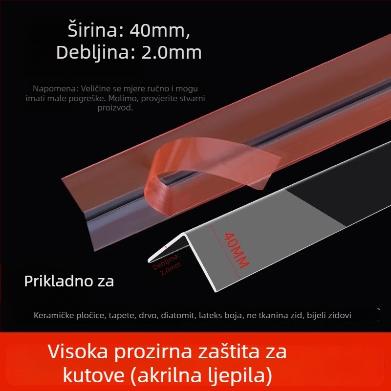 Prozirni zaštitni kutni profil za zid, bez bušenja, s jakim ljepilom, za kućnu upotrebu