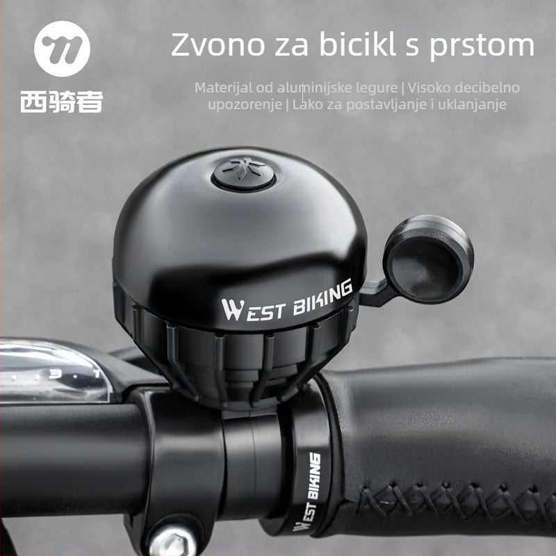 Zvončić za bicikl — aktiviran palcem, aluminijska legura, West Rider, model Yp0706061, dodatak za planinski bicikl