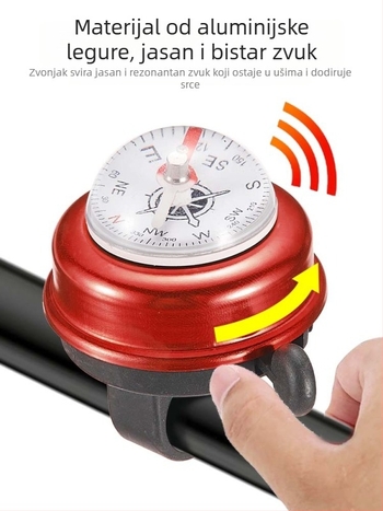 Zvonac za bicikl s kompasom za planinski bicikl, aluminijska legura, marka VXM, model Compass Bell Mountain Bike, prilagodljiv