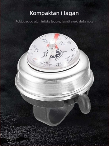 Zvonac za bicikl s kompasom za planinski bicikl, aluminijska legura, marka VXM, model Compass Bell Mountain Bike, prilagodljiv