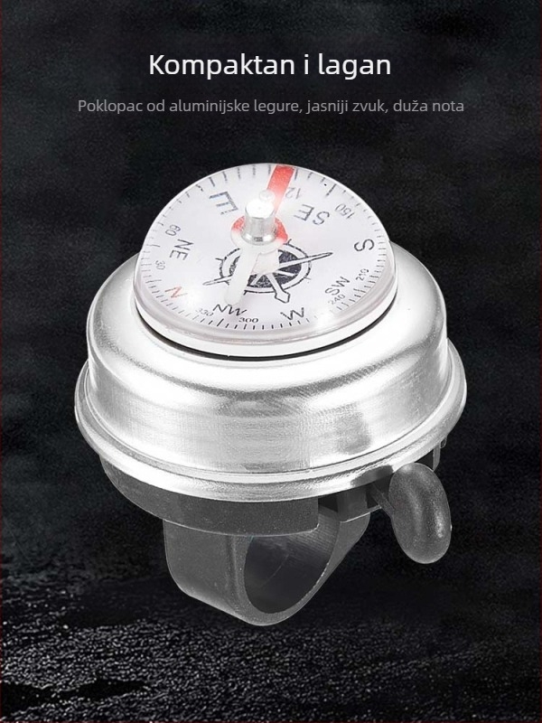 Zvonac za bicikl s kompasom za planinski bicikl, aluminijska legura, marka VXM, model Compass Bell Mountain Bike, prilagodljiv