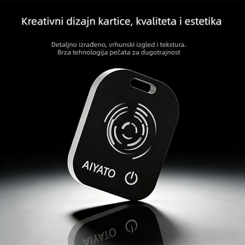 Kartični locater – uređaj protiv gubitka za Apple iOS; pretraživanje jednim pritiskom; baterija 50 mAh; težina 5,5 g; bežični domet diljem svijeta; ABS + PVC materijal