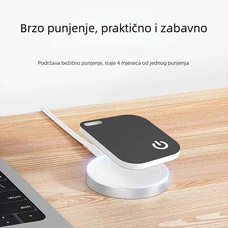 Kartični locater – uređaj protiv gubitka za Apple iOS; pretraživanje jednim pritiskom; baterija 50 mAh; težina 5,5 g; bežični domet diljem svijeta; ABS + PVC materijal