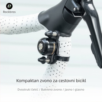 RockBros zvono za cestovni bicikl s dvostrukom glavom i zakrivljenim upravljačem – upozoravajući zvuk, gradska vožnja, dodatak za bicikl
