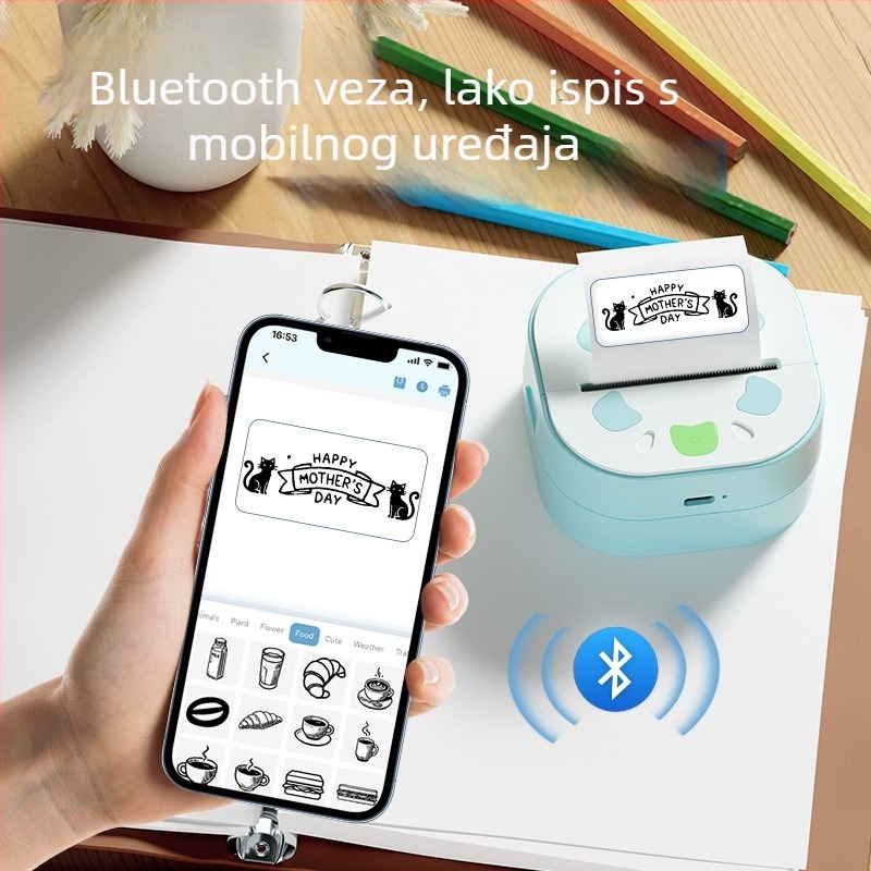 D21 Bluetooth prijenosni pisač naljepnica, termalno tiskanje, format 48 mm, kapacitet papira 57 mm, podrška Android i iOS