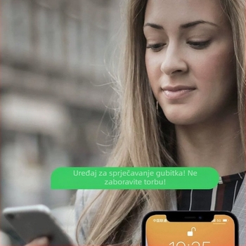 Bluetooth tracker protiv gubitka za iOS, model C8; domet 10–25 m; baterija 240 mAh; težina 9 g.