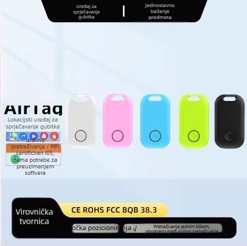 Bluetooth tracker protiv gubitka za iOS, model C8; domet 10–25 m; baterija 240 mAh; težina 9 g.