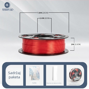 TPU vlakno za 3D ispis, fleksibilan materijal 90A/95A, kružni presjek, gustoća 1.25, za papuče i uloške, 1kg kolut