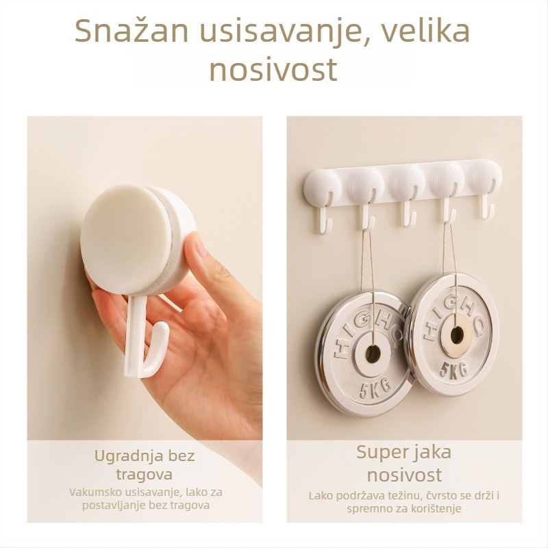 Kuka s vakuumskim držačem za kuhinju i kupaonicu, bez bušenja, ABS materijal, jednodijelna kuka, moderni minimalistički stil, nosivost 3–5 kg
