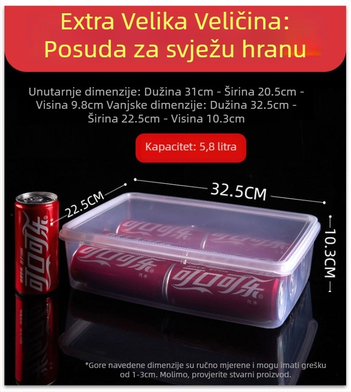 Prozirna plastična kutija za pohranu, prehrambene kvalitete, s čvrstim zatvaranjem, za hladnjak, PP materijal