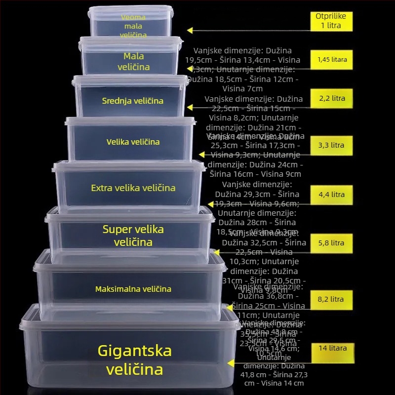 Prozirna plastična kutija za pohranu, prehrambene kvalitete, s čvrstim zatvaranjem, za hladnjak, PP materijal