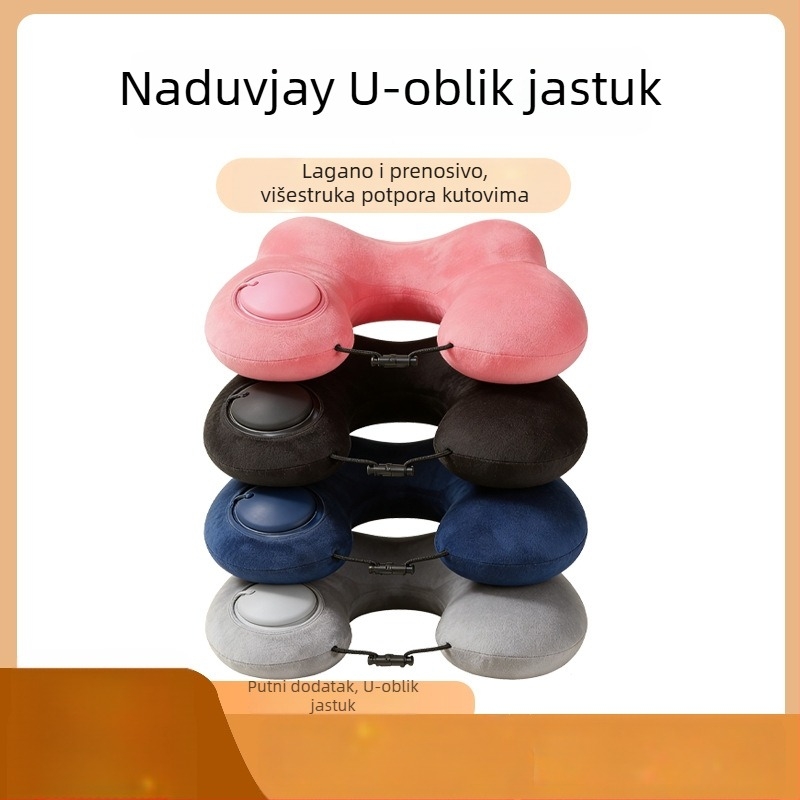 U-oblik napuhavajuća jastučnica za kampiranje i poslovna putovanja, napuhivanje pritiskom, PVC, 160 g, Red Journey