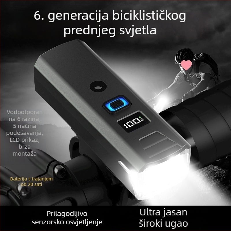 Svjetlo za bicikl s Type-C punjenjem i digitalnim zaslonom, visoka svjetlost za cestovni bicikl, senzor noćne vožnje