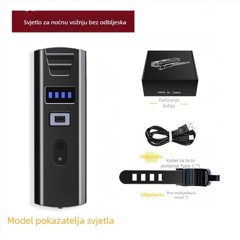 Svjetlo za bicikl s Type-C punjenjem i digitalnim zaslonom, visoka svjetlost za cestovni bicikl, senzor noćne vožnje