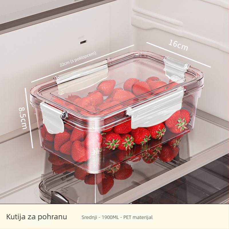 Kutija za skladištenje u hladnjaku, plastična, četvrtastog oblika, kapacitet 0,8–5 L, jednoslojna, čuva svježe namirnice