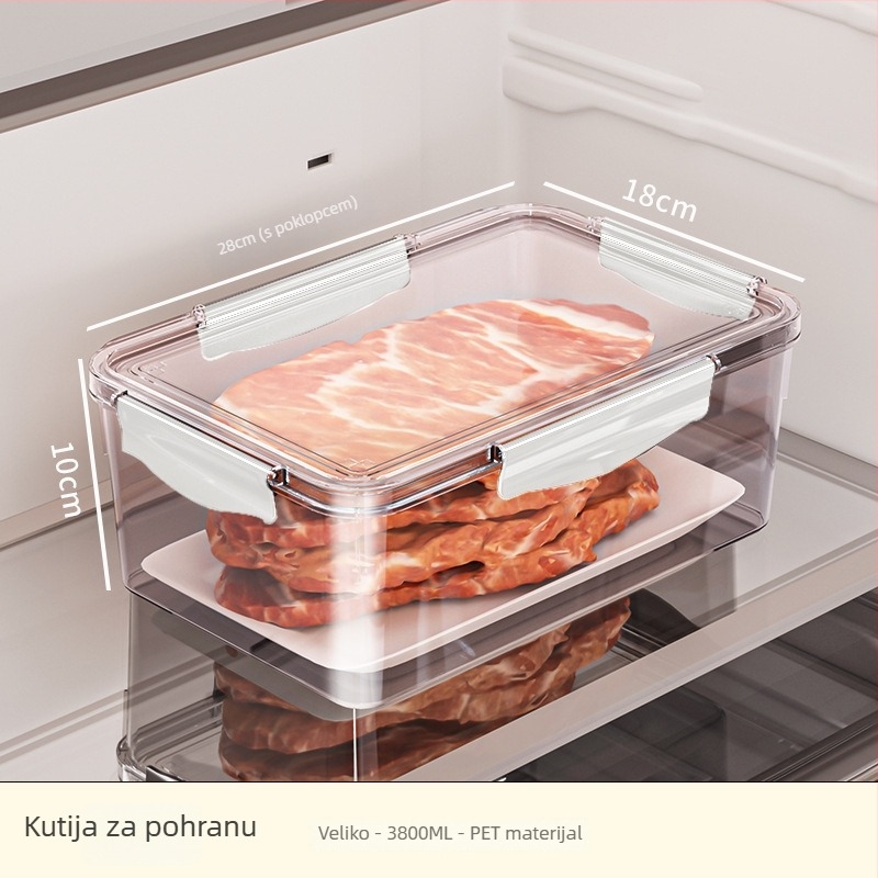 Kutija za skladištenje u hladnjaku, plastična, četvrtastog oblika, kapacitet 0,8–5 L, jednoslojna, čuva svježe namirnice