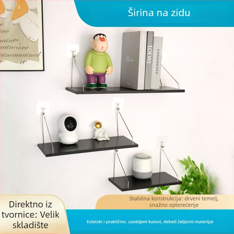 Zidna drvena polica, bez bušenja, jednodijelna, montaža kukom, moderan minimalistički dizajn, pogodna za kuhinju, radni stol, spavaću sobu, kupaonicu ili dnevni boravak