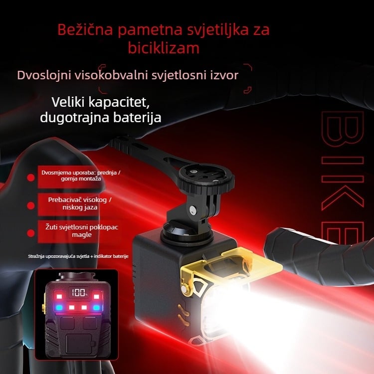 Biciklističko prednje svjetlo za noćnu vožnju – visoka svjetlina, 1800 mAh baterija, USB-C punjenje, vodootporno, montaža vijcima