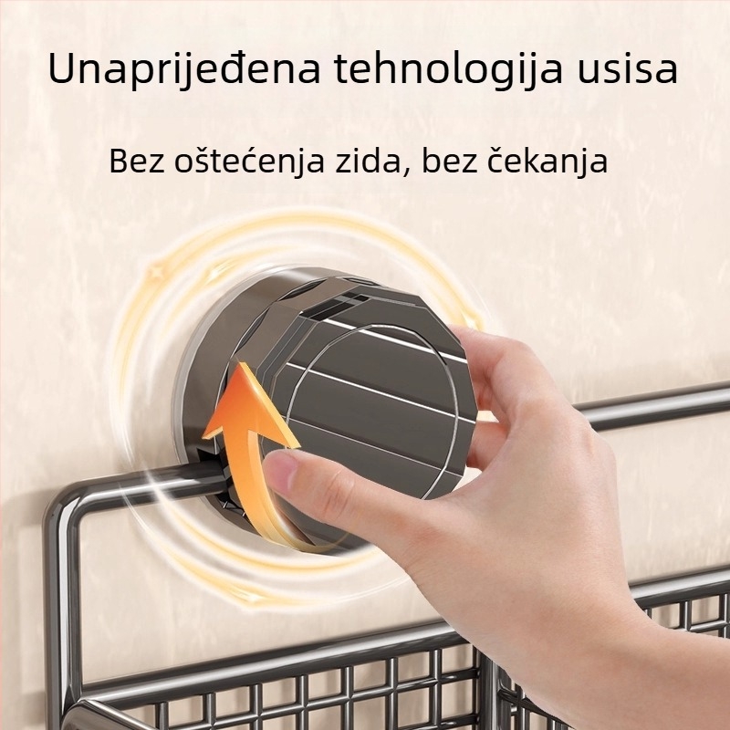 Zidni kuhinjski rega za pohranu s usisnim čašicama — željezo, 1 etaža, organizator đumbira i češnjaka (bez bušenja)