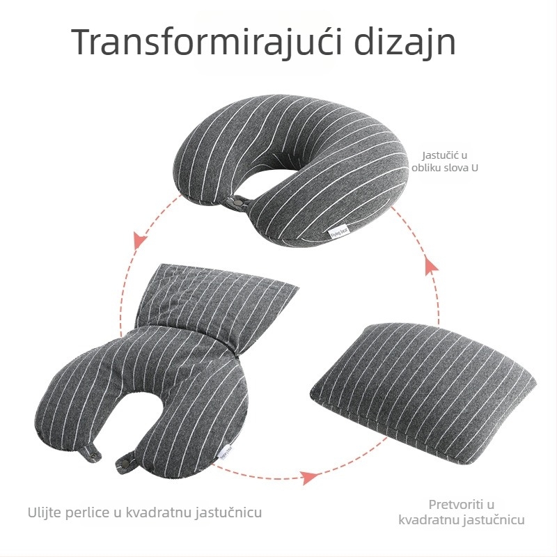U-oblika jastuk za putovanje s punilom od pjenastih čestica, dvostruka uporaba kao auto jastuk za glavu i kamping jastuk, minimalistički dizajn, za odrasle