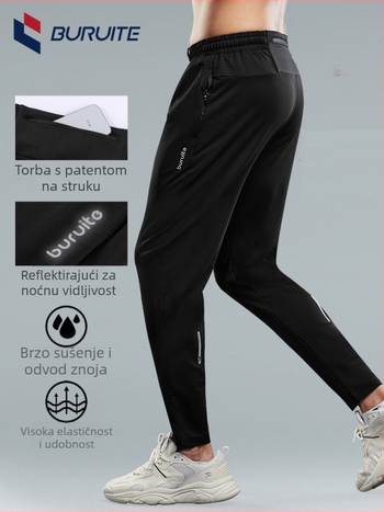 Unisex sportske hlače za trčanje i maraton, ravni kroj, brzo se suše, prozrađiva mješavina poliestera, visok pojas, 92,8% poliester