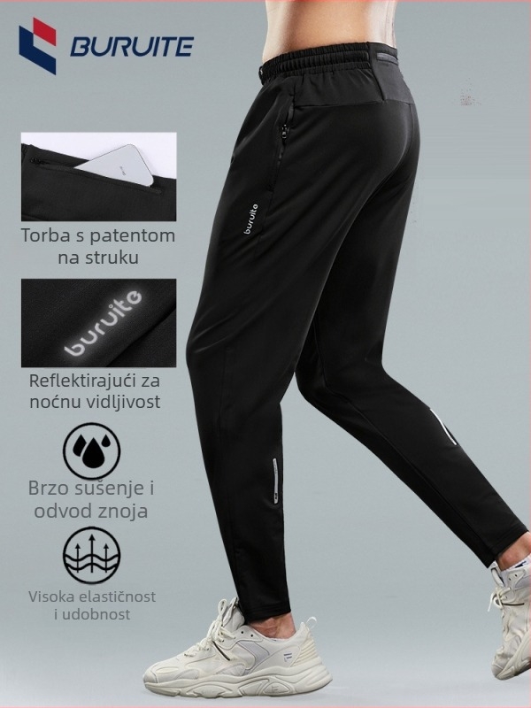 Unisex sportske hlače za trčanje i maraton, ravni kroj, brzo se suše, prozrađiva mješavina poliestera, visok pojas, 92,8% poliester