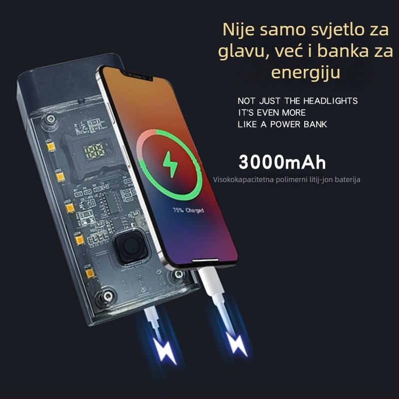 Prednje svjetlo za bicikl s ugrađenom power bankom, visoku svjetlinu, pametne značajke, za noćnu vožnju MTB na otvorenom, mogućnost prilagodbe