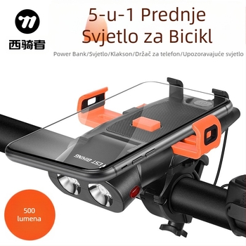 WEST BIKING Držač za telefon na biciklu s prednjom svjetlom i ugrađenom power bankom, zaključavanje jednim klikom za planinski bicikl