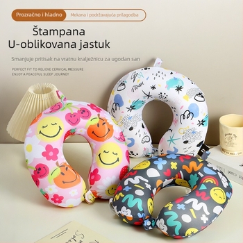 U-oblik jastuk za vrat s memory foamom, jezgra Milk Silk i otisak na pamuk, crtani stil, težina do 500 g