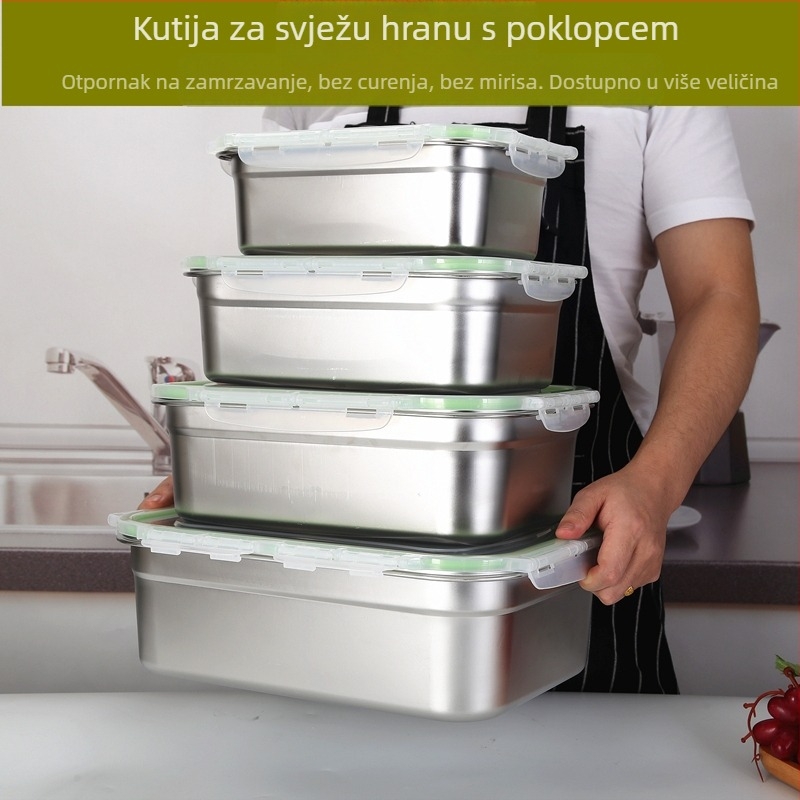 Kutija za ručak od nehrđajućeg čelika 304, pravokutna, hermetički zatvorena s poklopcem, kompatibilna s mikrovalnom, kapacitet ispod 300 ml