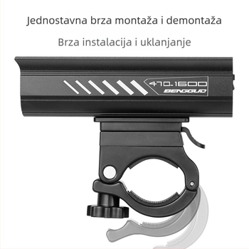 Prednje svjetlo za bicikl, USB punjenje, tijelo od aluminijske legure, visoka svjetlost, digitalni prikaz snage
