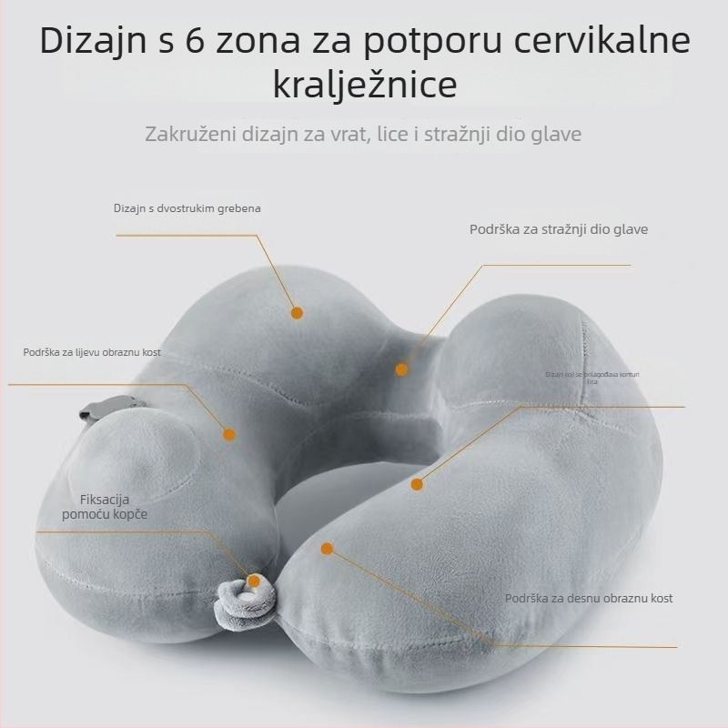 Naduvljivi jastuk tipa U za putovanja, prijenosni jastuk za vrat, s PVC navlakom i PVC punilom