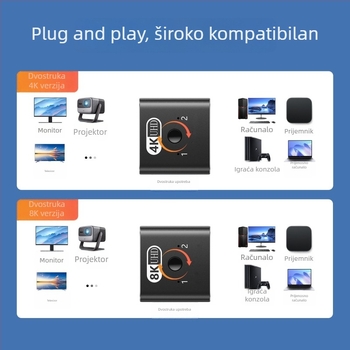 GT-WAN GT-008 HDMI prekidač, 2 ulaza 1 izlaz, 4K/8K rezolucija