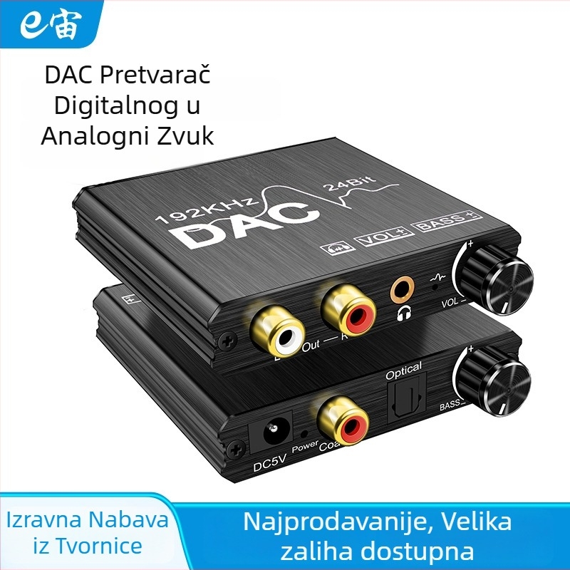 DAC digitalno-analogni audio pretvarač, vlakno na analoški koaksijalni izlaz, 192KHz, EZ-AY106, kompatibilan sa svim sustavima