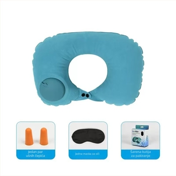 Prilagođeni napuhujući U-oblik jastuk za vrat - putni set od tri komada s logotipom, napuhivanje pritiskom, PVC, 90 g