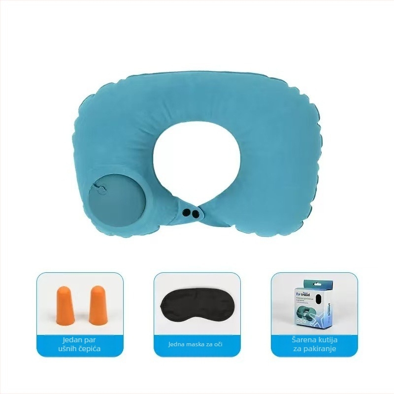 Prilagođeni napuhujući U-oblik jastuk za vrat - putni set od tri komada s logotipom, napuhivanje pritiskom, PVC, 90 g