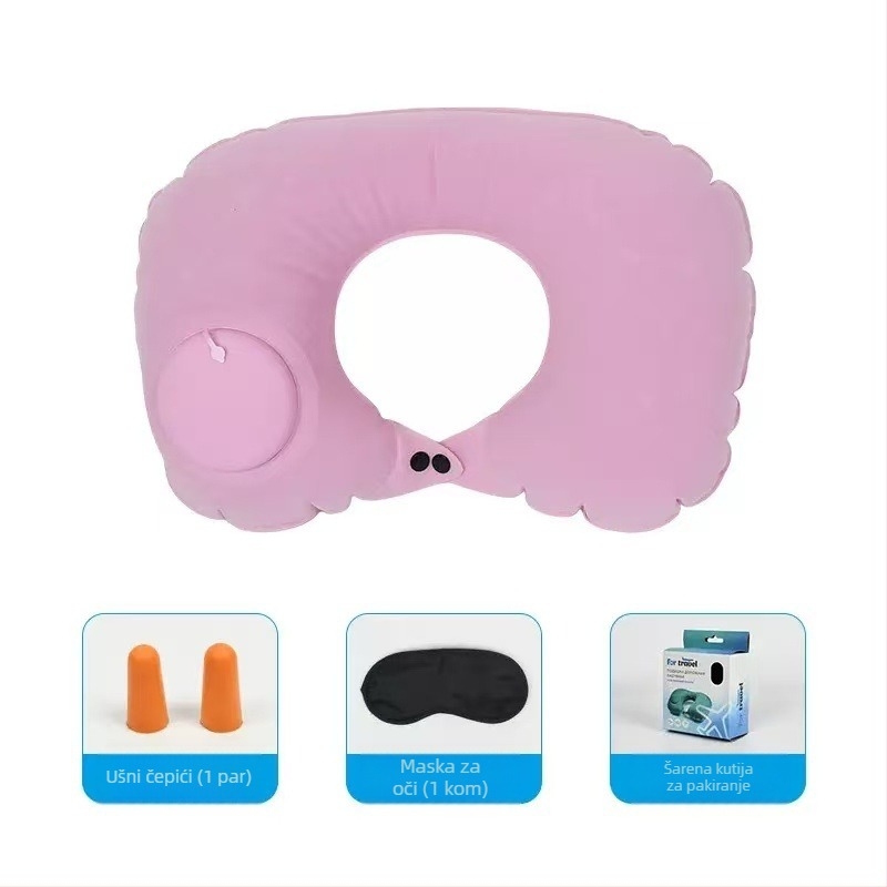 Prilagođeni napuhujući U-oblik jastuk za vrat - putni set od tri komada s logotipom, napuhivanje pritiskom, PVC, 90 g